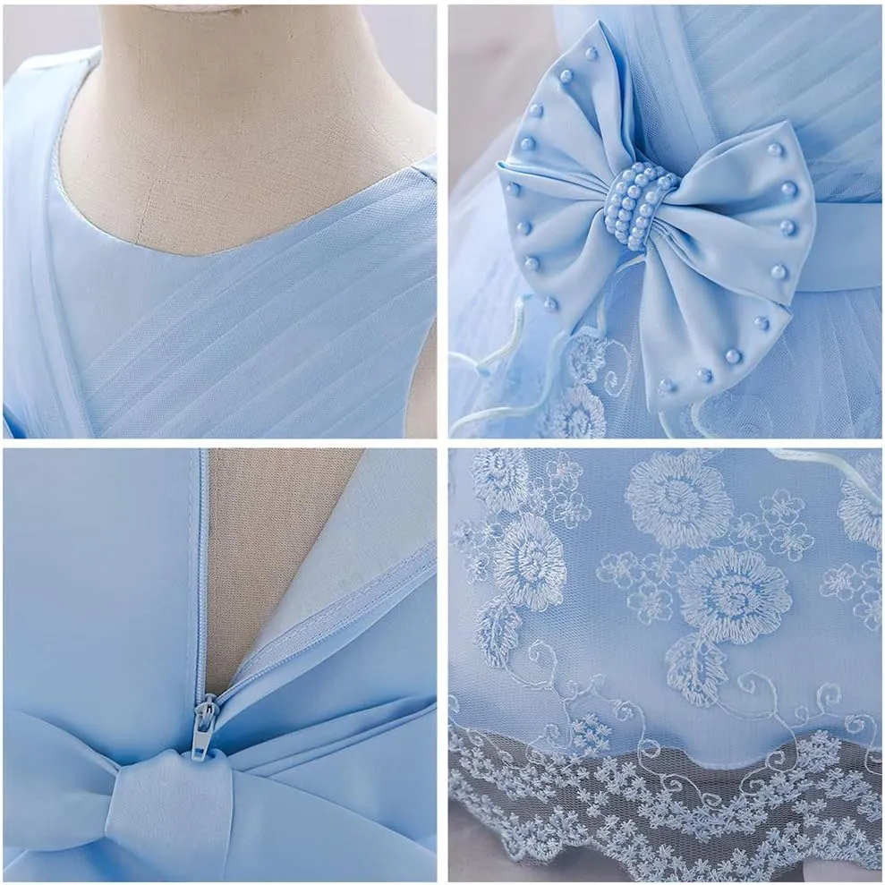 OBEEII Baby Girl Christening Baptism Gown Flower Embroidery Tutu Dress Special Occasion Tulle Dress
