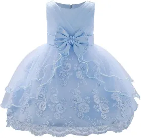 OBEEII Baby Girl Christening Baptism Gown Flower Embroidery Tutu Dress Special Occasion Tulle Dress