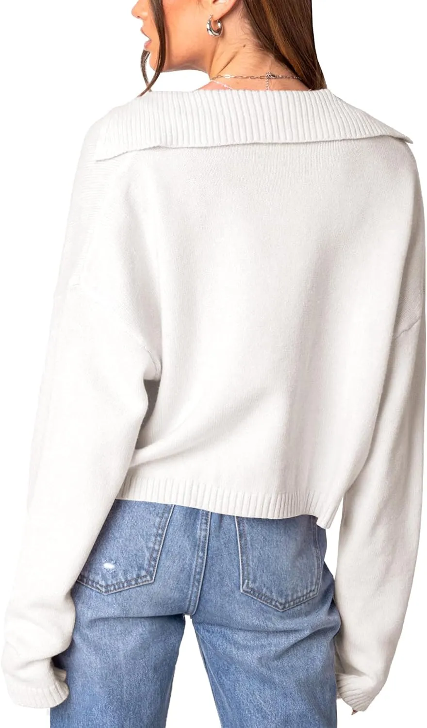 Oversized Fall Cropped Pullover Sweaters for Women Long Sleeve Shirt Loose Tunic Tops V Neck Lightweight Knit Sweater