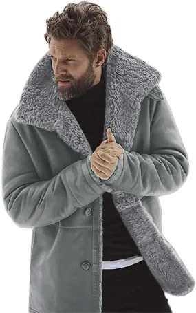 RTRDE Men's Coats Trench Coat Sherpa Fleece Lined Pea Coat Winter Warm Long Jacket Coats, M-3XL