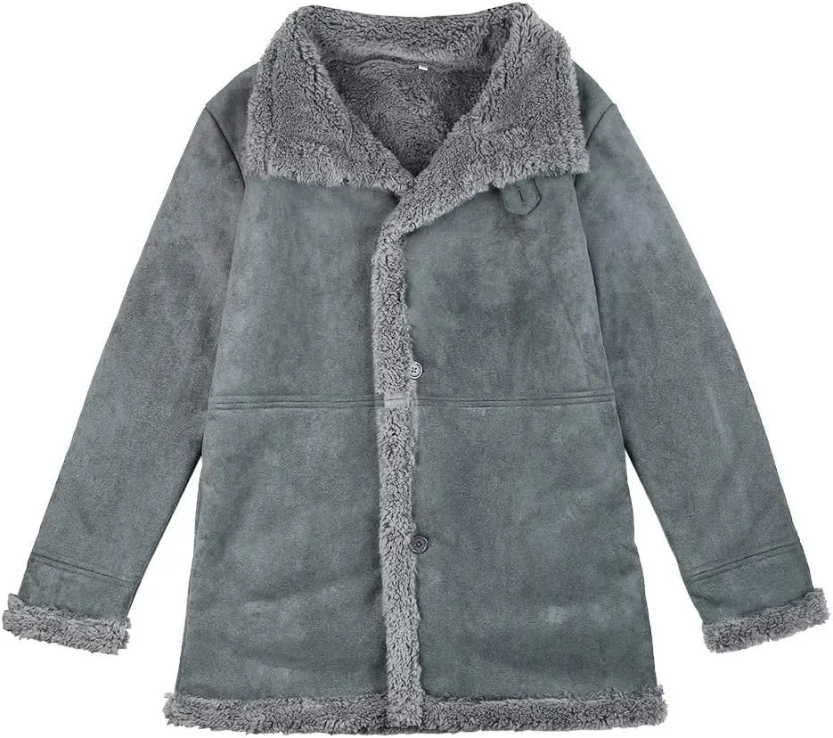 RTRDE Men's Coats Trench Coat Sherpa Fleece Lined Pea Coat Winter Warm Long Jacket Coats, M-3XL