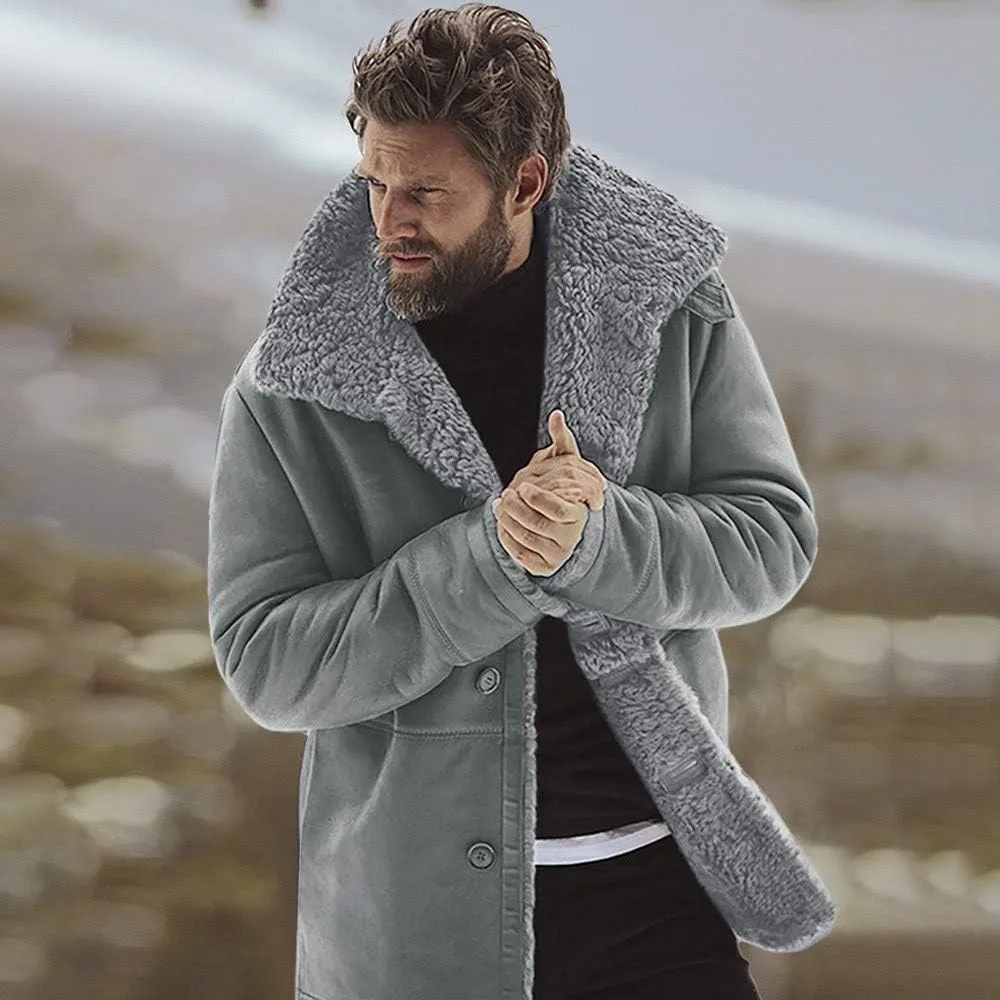 RTRDE Men's Coats Trench Coat Sherpa Fleece Lined Pea Coat Winter Warm Long Jacket Coats, M-3XL