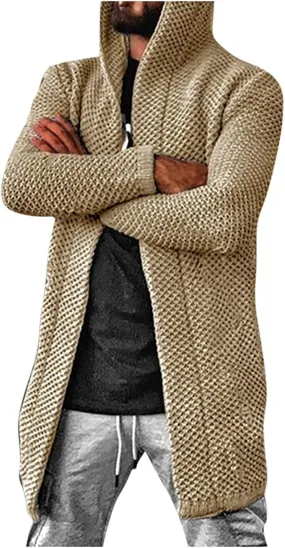 RTRDE Mens Long Jacket Cardigan Open Front Fall Casual Winter Warm Knit Sweater Coat Outwear, XL-5XL