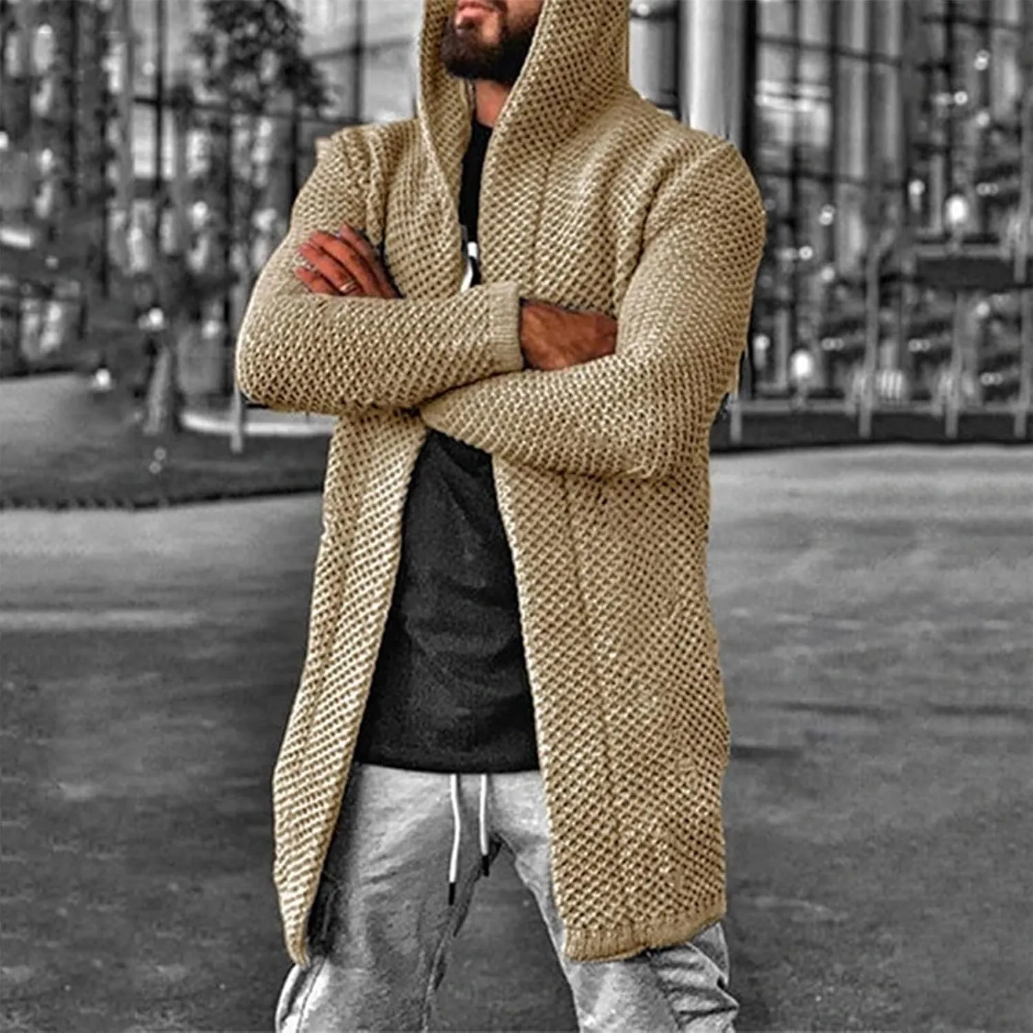 RTRDE Mens Long Jacket Cardigan Open Front Fall Casual Winter Warm Knit Sweater Coat Outwear, XL-5XL