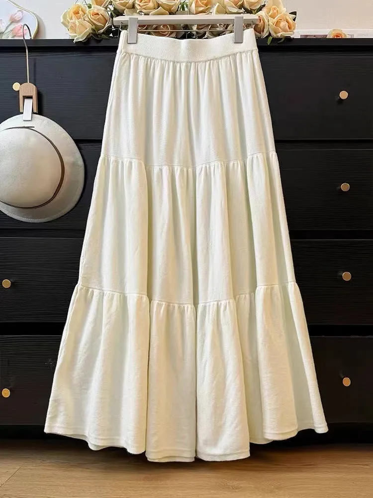 Wenkouban guys in skirts Elegant Gentle Style Cake Skirt Women's Autumn and Winter Solid Color Slimming Large Swing Umbrella Skirt Casual Dress