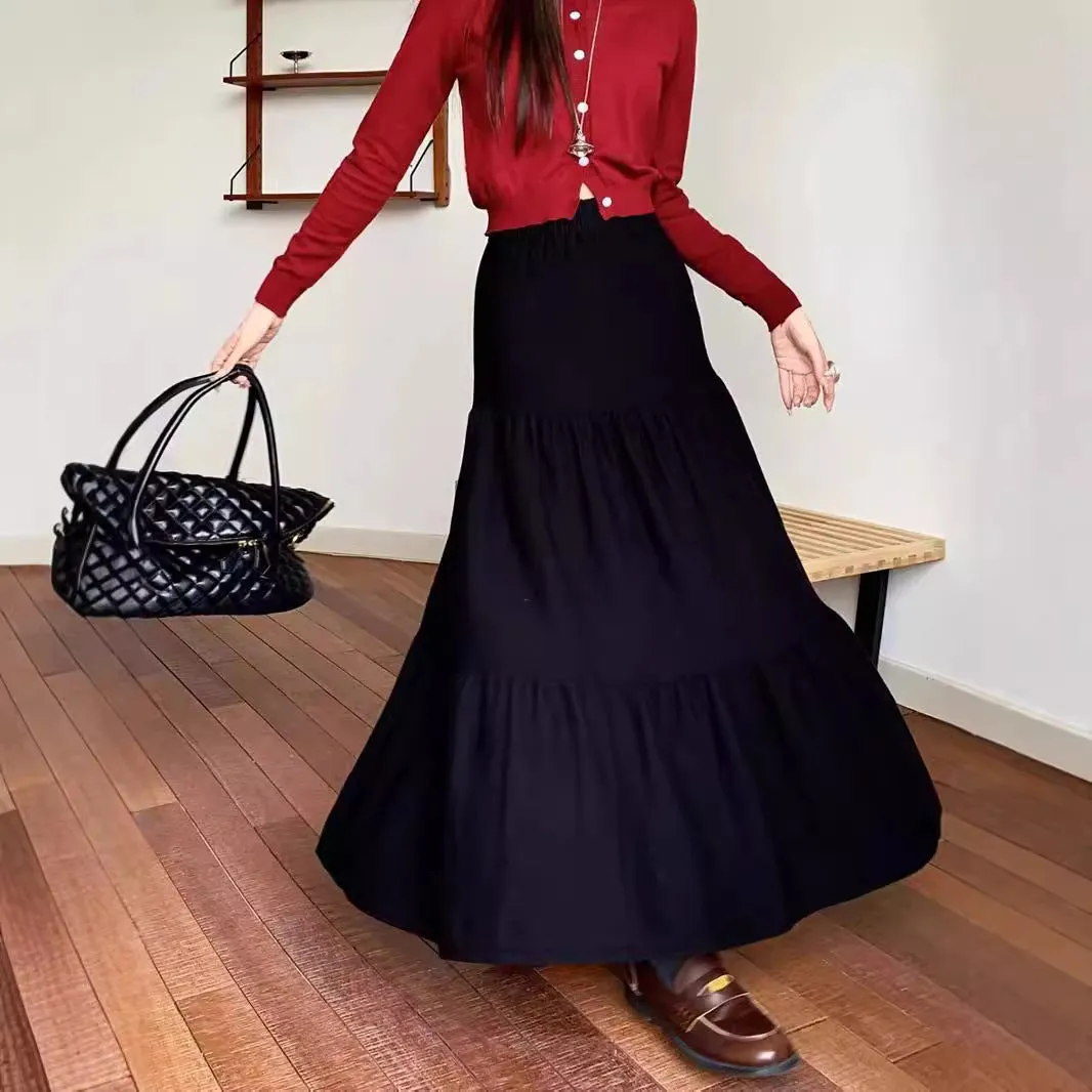 Wenkouban guys in skirts Elegant Gentle Style Cake Skirt Women's Autumn and Winter Solid Color Slimming Large Swing Umbrella Skirt Casual Dress