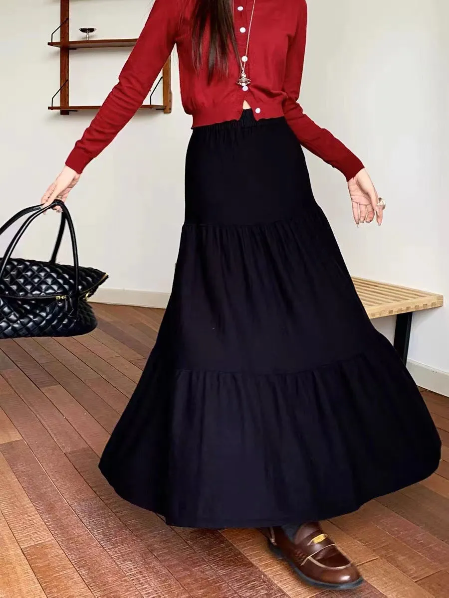 Wenkouban guys in skirts Elegant Gentle Style Cake Skirt Women's Autumn and Winter Solid Color Slimming Large Swing Umbrella Skirt Casual Dress