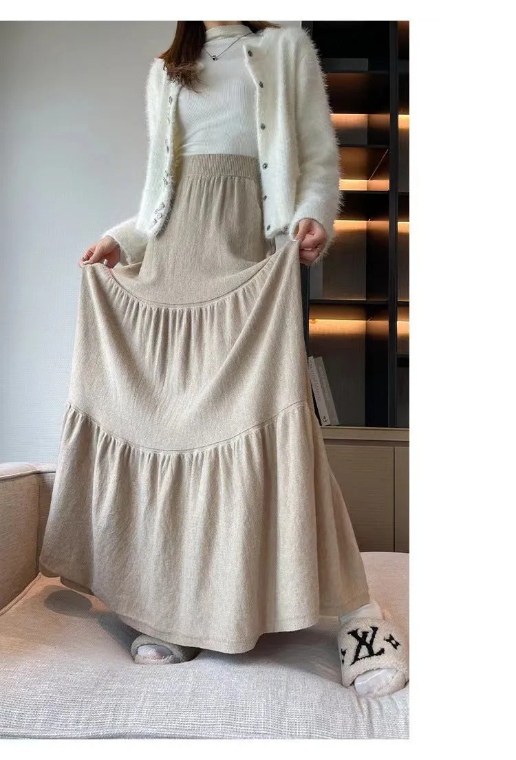 Wenkouban guys in skirts Elegant Gentle Style Cake Skirt Women's Autumn and Winter Solid Color Slimming Large Swing Umbrella Skirt Casual Dress