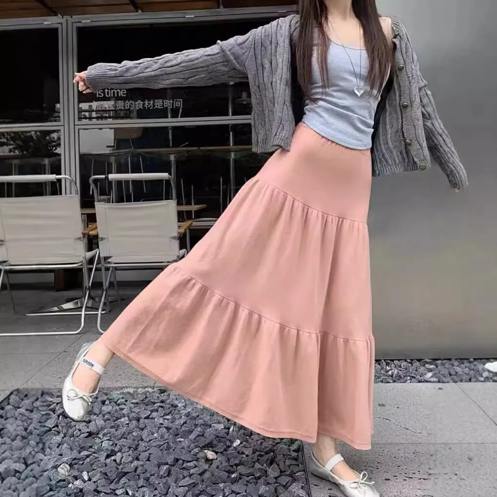 Wenkouban guys in skirts Elegant Gentle Style Cake Skirt Women's Autumn and Winter Solid Color Slimming Large Swing Umbrella Skirt Casual Dress