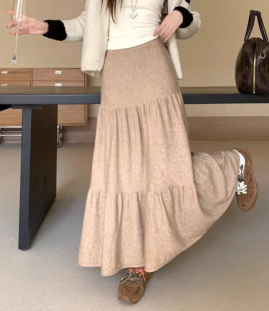Wenkouban guys in skirts Elegant Gentle Style Cake Skirt Women's Autumn and Winter Solid Color Slimming Large Swing Umbrella Skirt Casual Dress