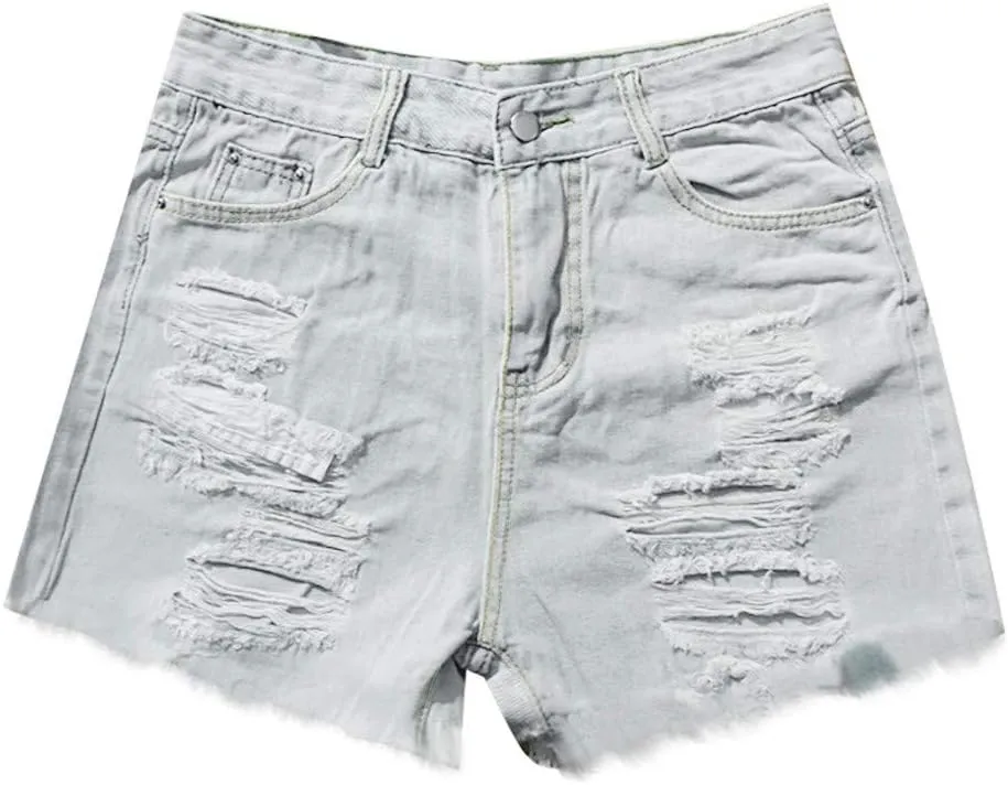 White Denim Shorts for Women Cute Mid Waisted Stretchable Boyfriend Jeans Shorts Solid Raw Hem Hot Shorts