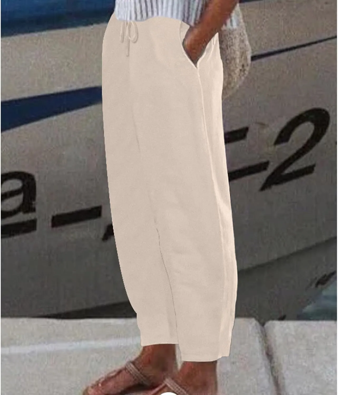 Women Linen Pants Wide Leg Casual Palazzo Trousers Cotton Linen Lounge Beach Summer Pants with Pockets
