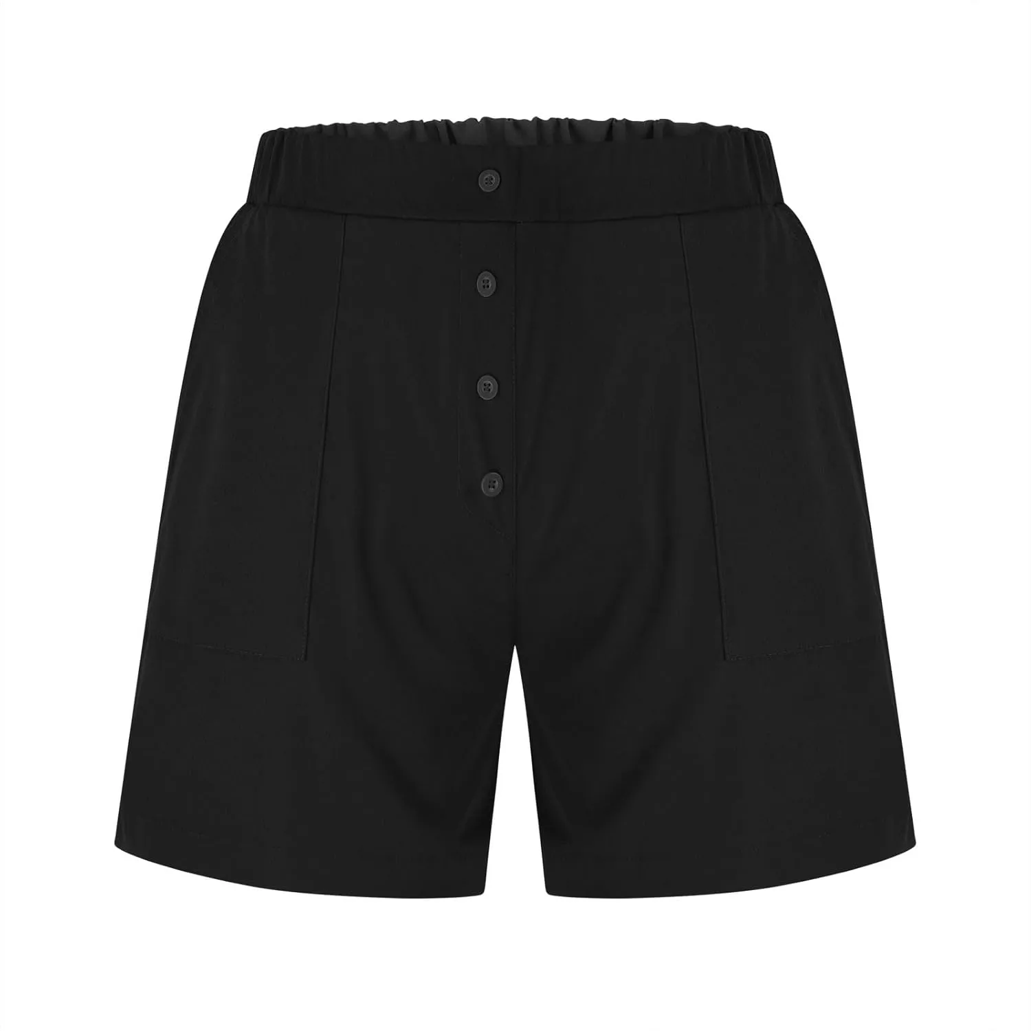 Womens Button Deco Casual Shorts Summer Casual Elastic High Waist Beach Shorts Comfy Solid Color Shorts with Pockets