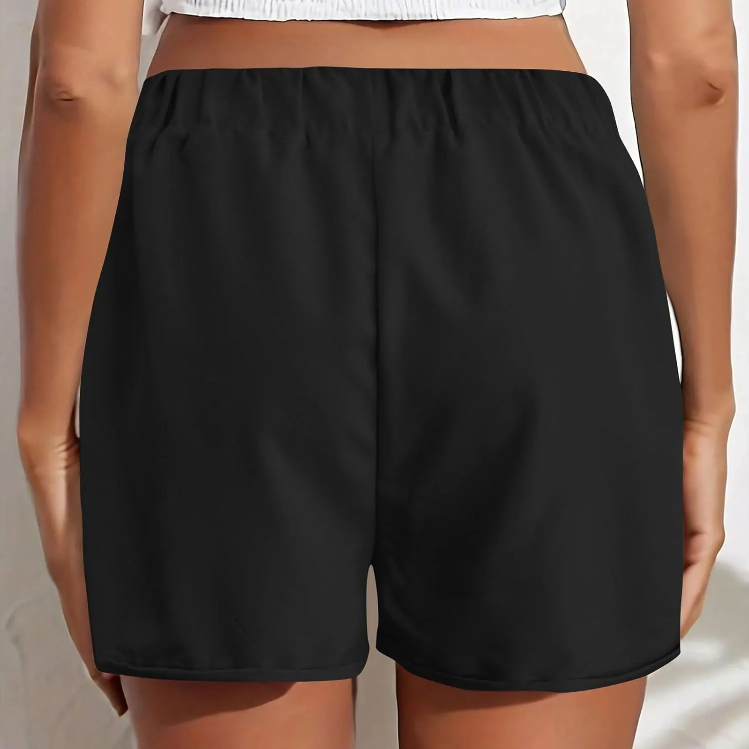 Womens Button Deco Casual Shorts Summer Casual Elastic High Waist Beach Shorts Comfy Solid Color Shorts with Pockets