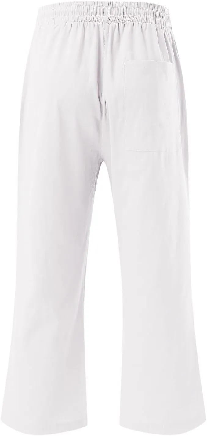 Women's Cotton Linen Capri Pant Loose Elastic Straight Leg 2025 Summer Lounge Palazzo Pant with Pockets