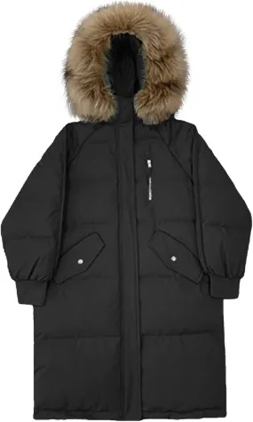Women's Hooded Warm Winter Down Coat Oversized Pockets Quilted Thicken Puffer Jacket Outerwear with Faux Fur Hood