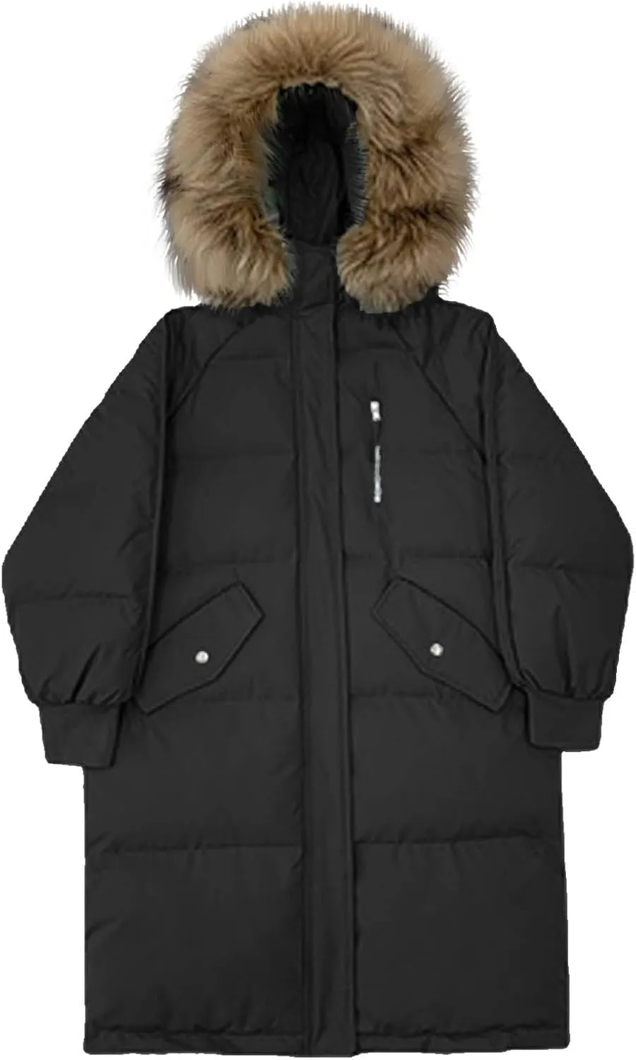 Women's Hooded Warm Winter Down Coat Oversized Pockets Quilted Thicken Puffer Jacket Outerwear with Faux Fur Hood
