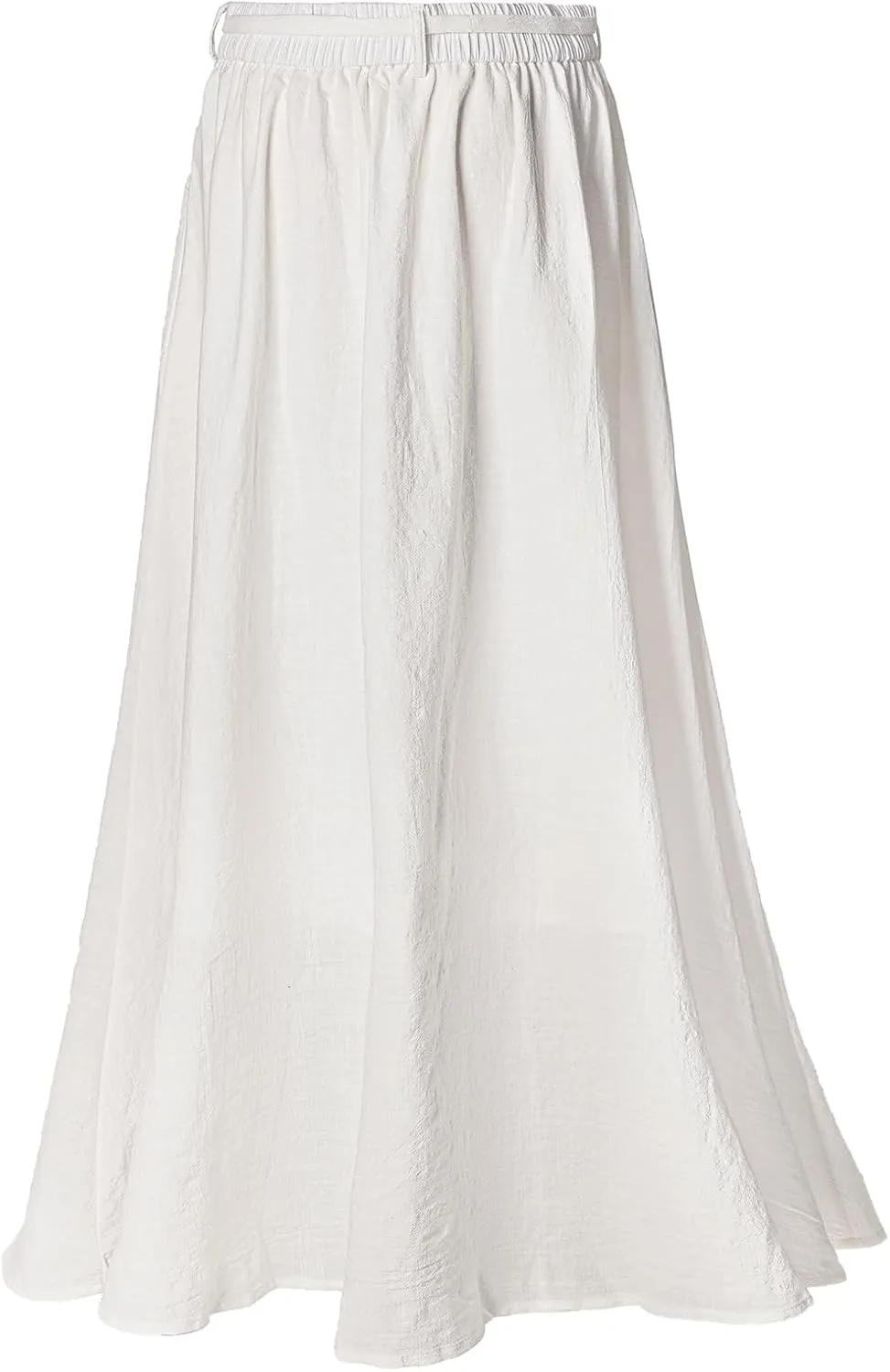 Womens Linen Skirt Elastic Waist A-Line Maxi Skirt with Pockets