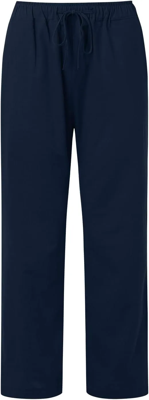 Women's Linen Summer Palazzo Pants Flowy Wide Leg Beach Pants Elastic High Waisted Button Trousers with Pocket
