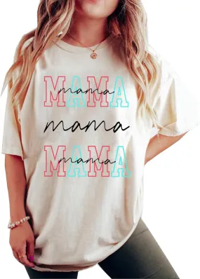 Women's Mama Shirts Vintage Mama Graphic Oversized Tops Mother's Day T-Shirt Summer Loose Fit Short Sleeve Tee Shirt