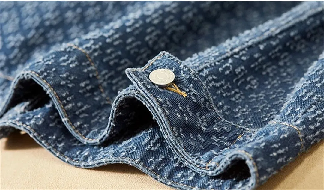 Women's Printed Denim Jacket Casual Loose Lapel Long Sleeve Short Denim Jacket