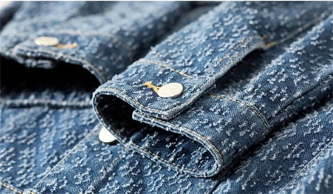 Women's Printed Denim Jacket Casual Loose Lapel Long Sleeve Short Denim Jacket