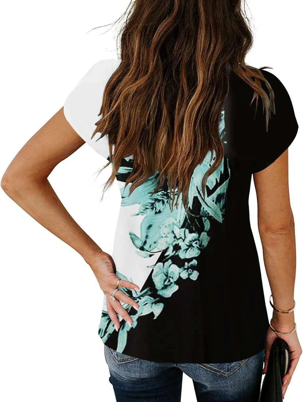 Women's Short Petal Sleeve Shirts V Neck Lace T Shirt Loose Fit Tops