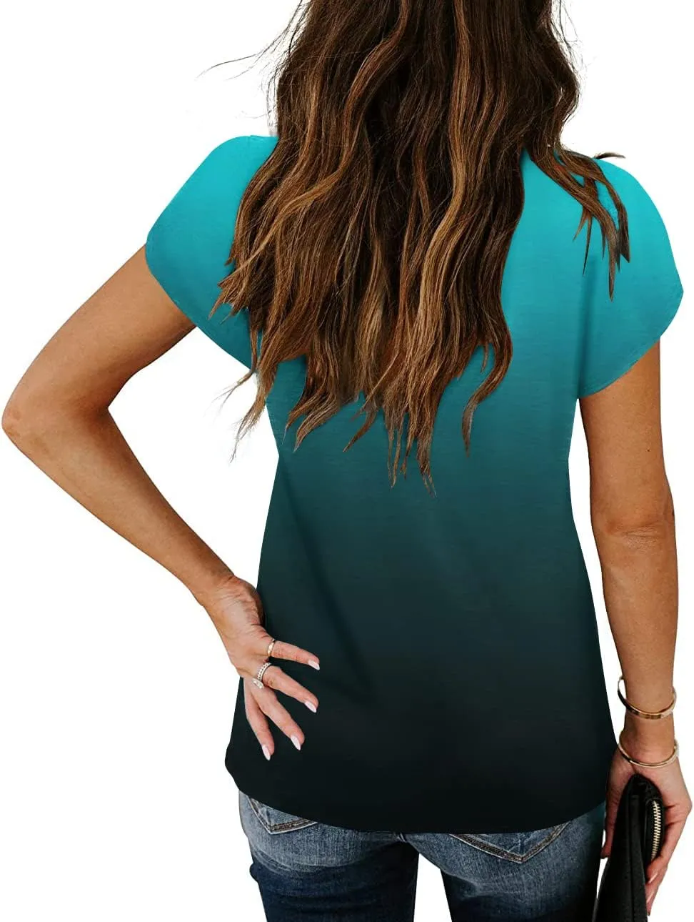 Women's Short Petal Sleeve Shirts V Neck Lace T Shirt Loose Fit Tops