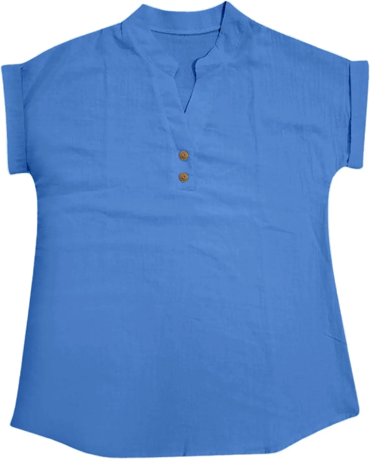 Womens Short Sleeve Cotton Linen Shirts Casual V Neck Dressy T-Shirt Boho Loose Summer Tshirt