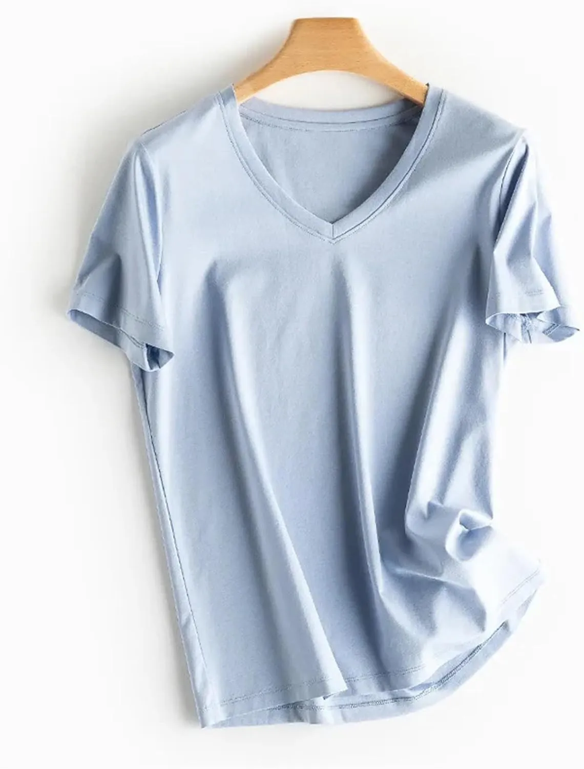 Women's Silk Cotton T Shirt Women T-Shirt Loose V Neck Slim Short Sleeve Top Casual Shirts