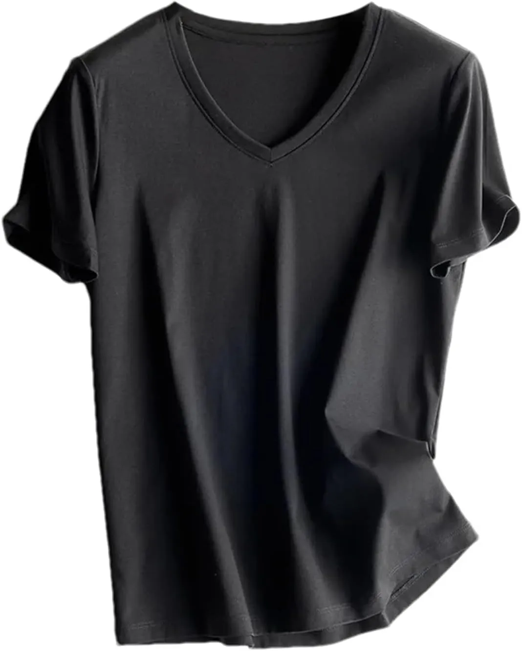 Women's Silk Cotton T Shirt Women T-Shirt Loose V Neck Slim Short Sleeve Top Casual Shirts