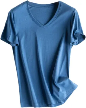 Women's Silk Cotton T Shirt Women T-Shirt Loose V Neck Slim Short Sleeve Top Casual Shirts
