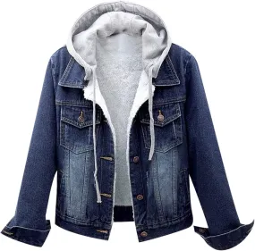 Women's Winter Denim Jackets Faux Fur Lined Warm Coats Sherpa Fur Fleece Lined Thicken Denim Jean Trucker Jacket Coat