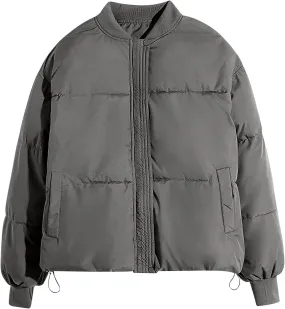 Womens Winter Short Down Jacket Crop Zip Puffer Coat Cropped Quilted Down Coats Bomber Jacket Varsity Jacket Outerwear