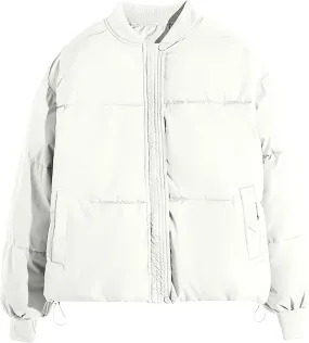 Womens Winter Short Down Jacket Crop Zip Puffer Coat Cropped Quilted Down Coats Bomber Jacket Varsity Jacket Outerwear