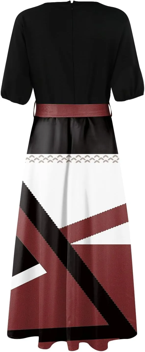 ZEFOTIM Maxi Dress for Women Beach Geometric Dress Short Sleeve V Neck Dresses with Slit