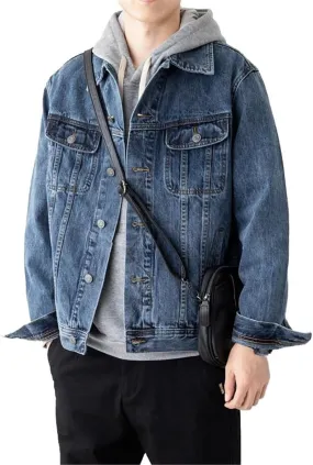 Zip Front Denim Jacket Men's Casual Workwear Coat
